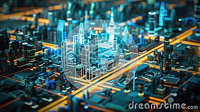 Smart city visualization with dynamic analytics of traffic, energy, and networks on data screens. Big data visualization Stock Photo