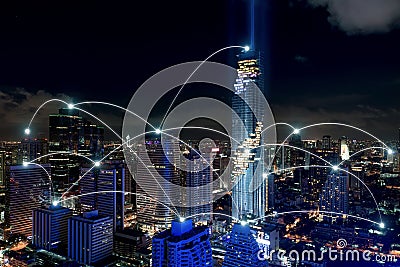 Smart city and wireless communication network, business district Stock Photo