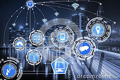 Smart city and wireless communication network Stock Photo