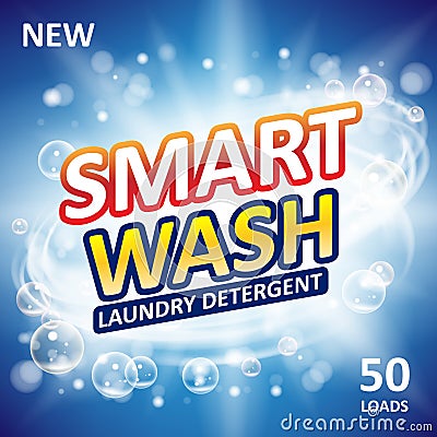 Smart clean soap banner ads design. Laundry detergent fresh clean Template. Washing Powder or Liquid Detergents Package Vector Illustration