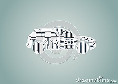 Smart connected car concept as example for digital transformation - illustration of car with CPU processor Vector Illustration