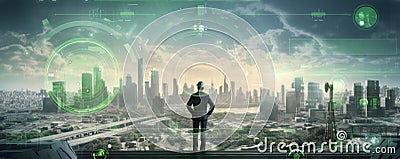 Smart construction development technology concept. Developing smart building, smart city, green building. Stock Photo