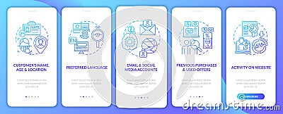 Smart content analytics criteria navy onboarding mobile app page screen with concepts Vector Illustration