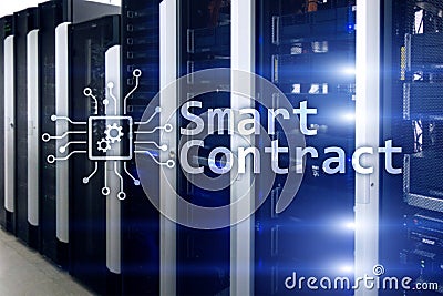 Smart contract, blockchain technology in modern business. Server Stock Photo