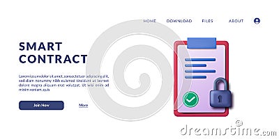 Smart Contract clipboard report data network connection verify illustration concept Vector Illustration