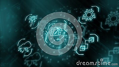 Smart contract concept. Computer program for tracking commitments. Neon style Stock Photo