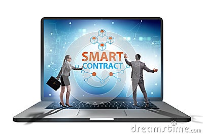 Smart contracts as illustration of blockchain technology Cartoon Illustration