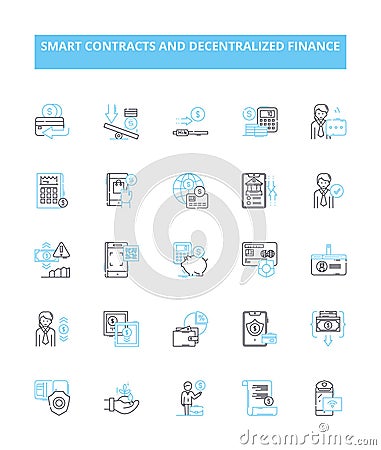 Smart contracts and decentralized finance vector line icons set. Smart, Contracts, Decentralized, Finance, Blockchain Vector Illustration