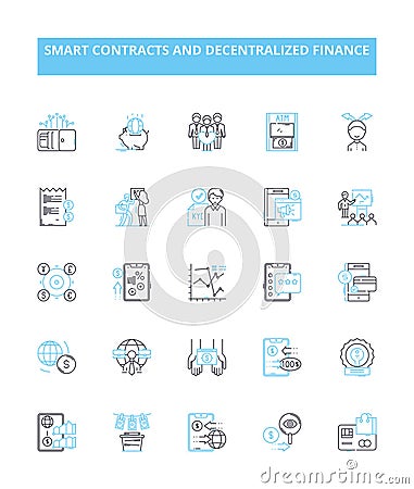 Smart contracts and decentralized finance vector line icons set. Smart, Contracts, Decentralized, Finance, Blockchain Vector Illustration