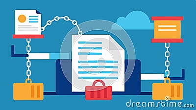 Smart Contracts A digital ledger illustration showing smart contracts being exeed automatically with chains linking Vector Illustration
