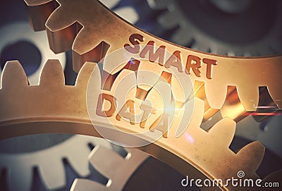 Smart Data on Golden Metallic Cogwheels. 3D Illustration. Stock Photo