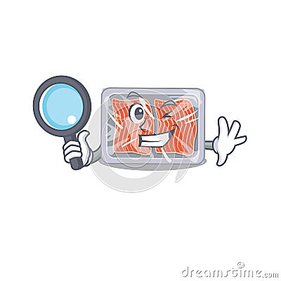 Smart Detective of frozen salmon mascot design style with tools Vector Illustration