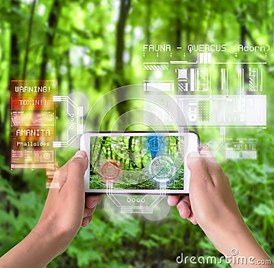 Smart Device Augmented Reality in Nature Stock Photo