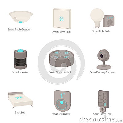 Smart device icons set, cartoon style Vector Illustration