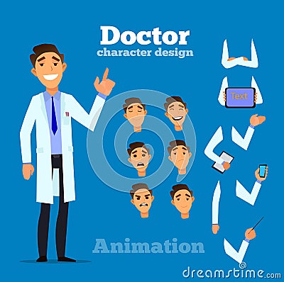 Smart doctor p, set for animation. Vector Illustration