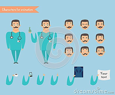 Smart doctor presenting in various action. Vector Illustration