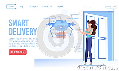 Smart drone autonomous delivery service webpage Vector Illustration