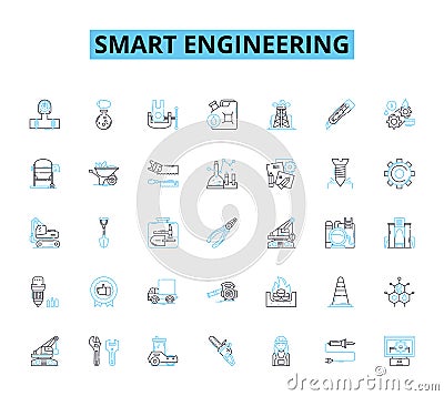 Smart engineering linear icons set. Optimization, Innovation, Automation, Precision, Sustainability, Integration Vector Illustration