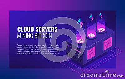 Smart Ethereum Mining farm. Cryptocurrency and blockchain network business isometric vector illustration Vector Illustration