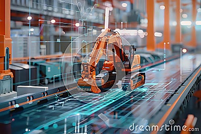 Smart Excavator Navigates Automated Factory System Efficiently Using Advanced Technology for Precision Construction Stock Photo