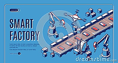 Smart factory automation isometric web banner Vector Illustration