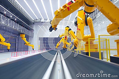 Smart factory, modern automated production plant with robot arms Stock Photo