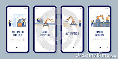 Smart factory, revolutionary technologies, computer monitoring in workflow Vector Illustration