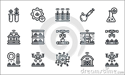 Smart farm line icons. linear set. quality vector line set such as fertilizer, processor, harvest, smart farm, smart drone, water Vector Illustration