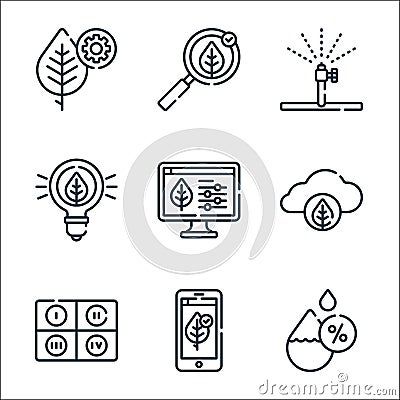Smart farm line icons. linear set. quality vector line set such as humidity, smart farm, field, smart farm, innovation, watering, Vector Illustration
