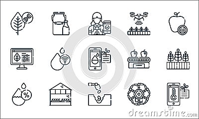 Smart farm line icons. linear set. quality vector line set such as temperature, seed, humidity, drone, house, smart farm, conveyor Vector Illustration
