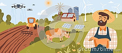 Smart farm, modern agricultural technology system Vector Illustration