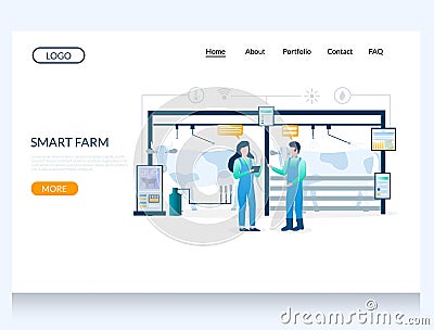 Smart farm vector website landing page design template Vector Illustration