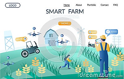 Smart farm vector website landing page design template Vector Illustration