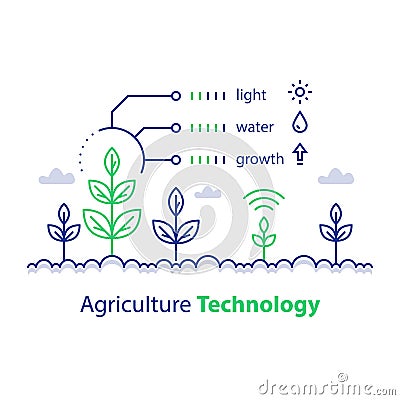 Smart farming, agriculture technology, plant stem and conditions report, infographic concept, growth control Vector Illustration