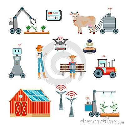 Smart Farming Flat Icons Set Vector Illustration