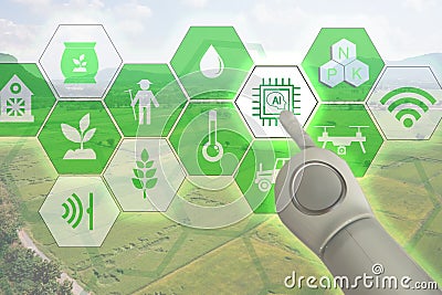 Smart farming,industrial agriculture concept with artificial intelligenceai. Smart Farmer use robot and augmented reality techn Stock Photo