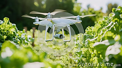Smart farming technology using AI-powered drones and automated irrigation systems Stock Photo