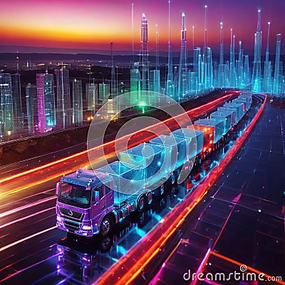 Smart fleet delivery logistics for trucks using Artificial Intelligence and Information Technology Cartoon Illustration