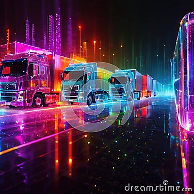 Smart fleet delivery logistics for trucks using Artificial Intelligence and Information Technology Cartoon Illustration