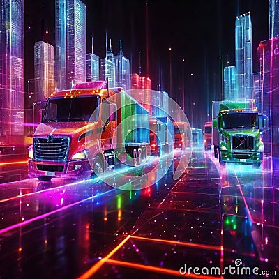 Smart fleet delivery logistics for trucks using Artificial Intelligence and Information Technology Cartoon Illustration