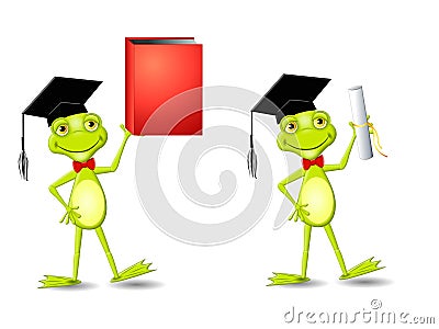 Smart Frog Graduate Cartoon Illustration