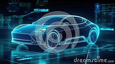 Smart futuristic car hologram HUD UI. Abstract virtual graphic touch user interface.Auto service concept. AI generated Stock Photo