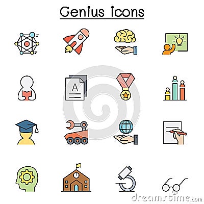 Smart, Genuis, Learning & education color line icon set Vector Illustration