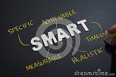 Smart Goals, text words typography written with wooden letter on black background, life and business motivational inspirational Stock Photo