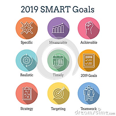 2019 SMART Goals Vector graphic with Smart goal keywords Vector Illustration