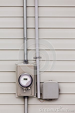 Smart grid power supply meter and phone line drop Stock Photo