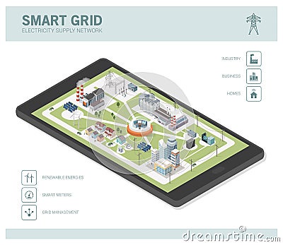 Smart grid and power supply Vector Illustration