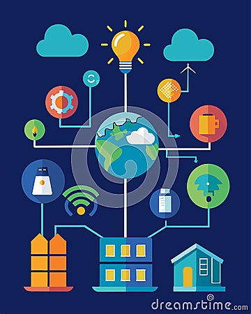 A smart grid technology that optimizes energy distribution and reduces waste by using realtime data and advanced Vector Illustration