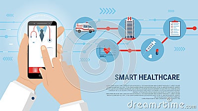 Smart healthcare application concept display on smartphone Vector Illustration