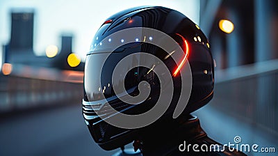 A smart helmet for motorcycle riders has builtin sensors that can detect a crash and automatically alert emergency Stock Photo